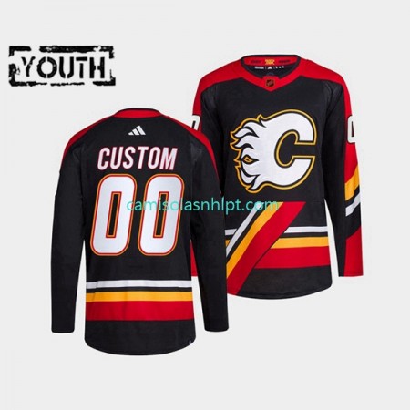 Camiseta Calgary Flames Personalizado Adidas 2022-2023 Reverse Retro Preto Authentic - Criança